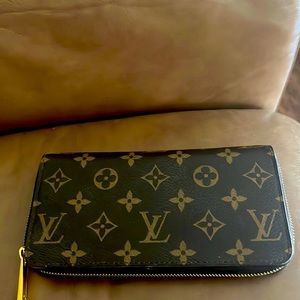 Louis Vuitton zipper expandable wallet with custom cranberry colored inside